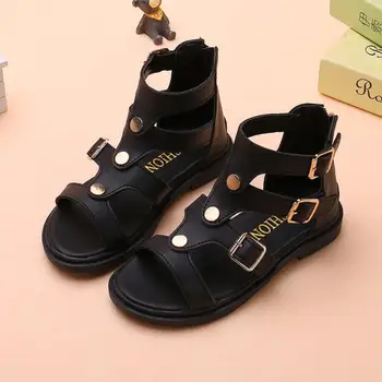 

kids girls summer Boots Roman Shoes Children Sandals Black gladiator leather sandals girls rubber shoes fashion Roman sandals
