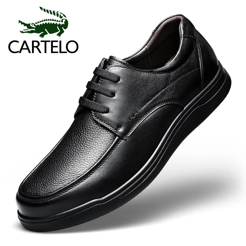 

CARTELO Leather Shoes Men's England Soft-Sole Genuine Leather Business Casual Shoes Spring Formal Wear Lace Black Small Leather