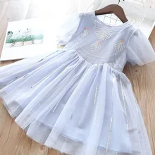 Трикотажное платье принцессы с короткими рукавами и бабочками и блестками для маленьких девочек новые весенние детские платья для девочек