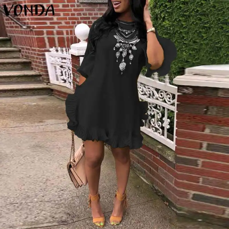 VONDA, женское платье, повседневное, свободное, Ретро стиль, половина рукава, Бабочка, вечерние, мини-платье,, летний сарафан, богемное, Vestidos размера плюс