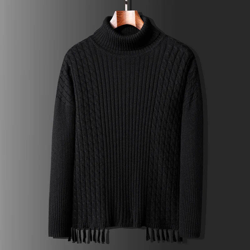 

Autumn And Winter New Style Men Loose And Plus-sized Casual High Collar Sweater Youth Solid Color Trend Base Shirt Sweater Thick