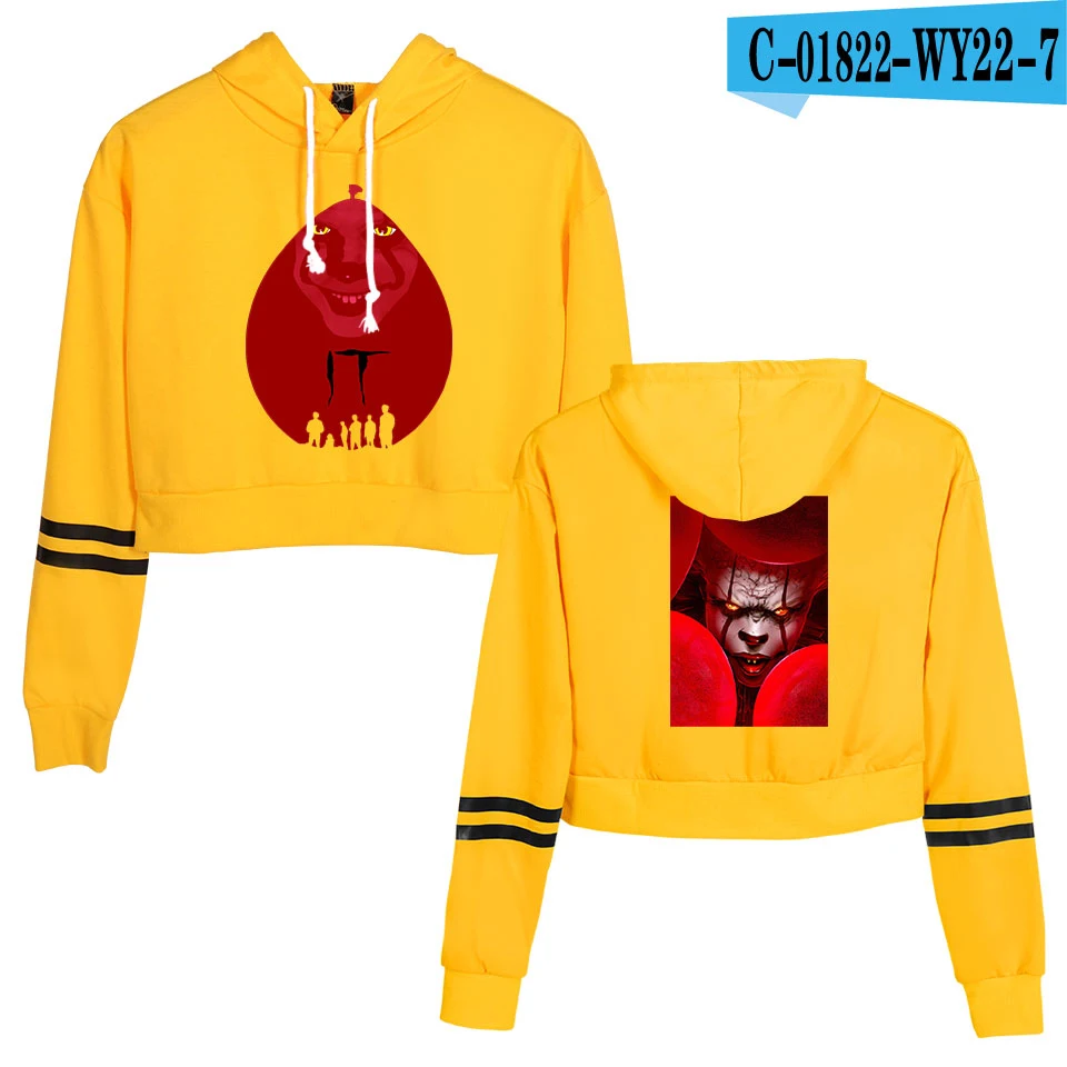 yellow It Chapter 2 Navel hoody women aikooki новые модные популярные толстовки с принтом It Chapter 2 худи с высокой талией повседневные топы - Цвет: yellow