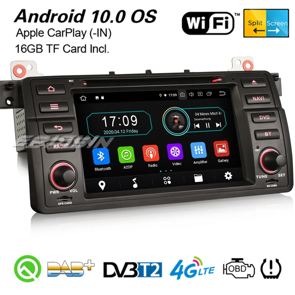 Erisin 5946 Android 10 0 DAB + Car Stereo Navi WiFi Bluetooth OBD2 TPMS DVR CarPlay GPS для BMW 3er E46 318 325 M3 MG ZT Rover75 |