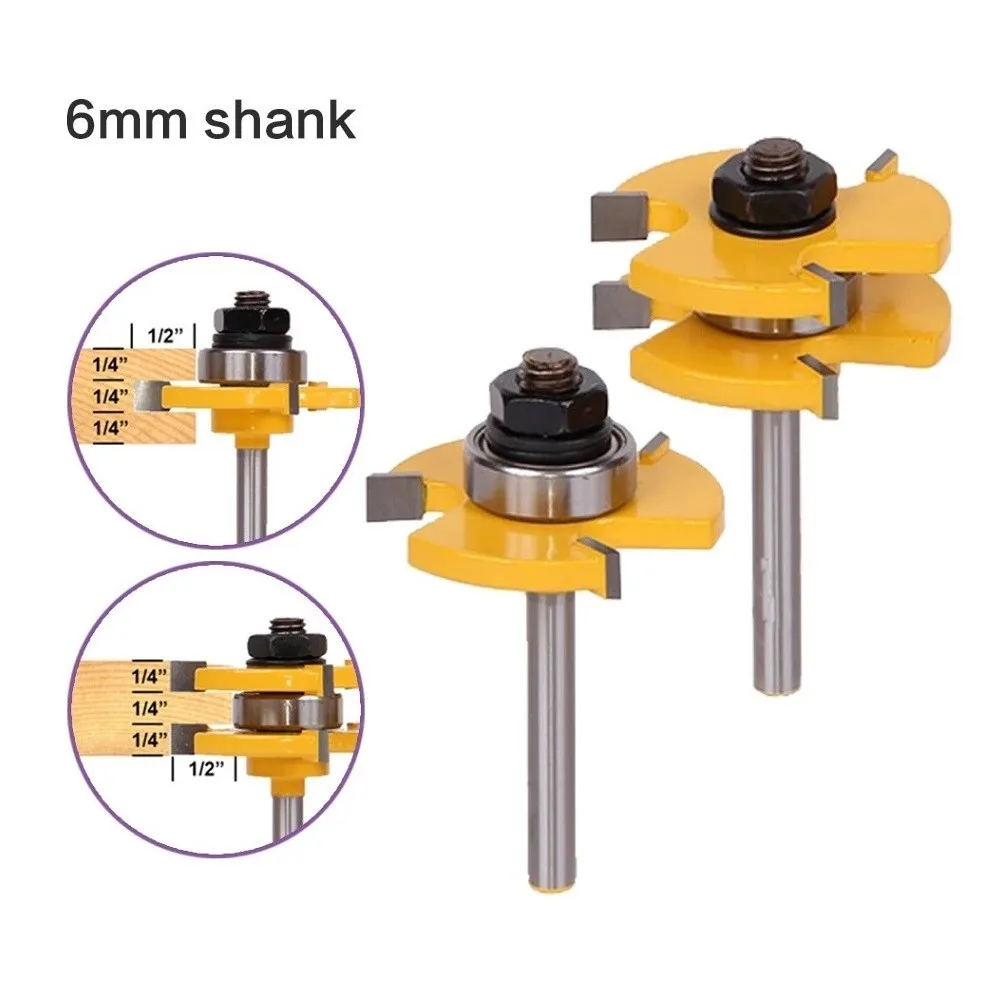 2pcs roteador bit 3 dentes 6mm shank
