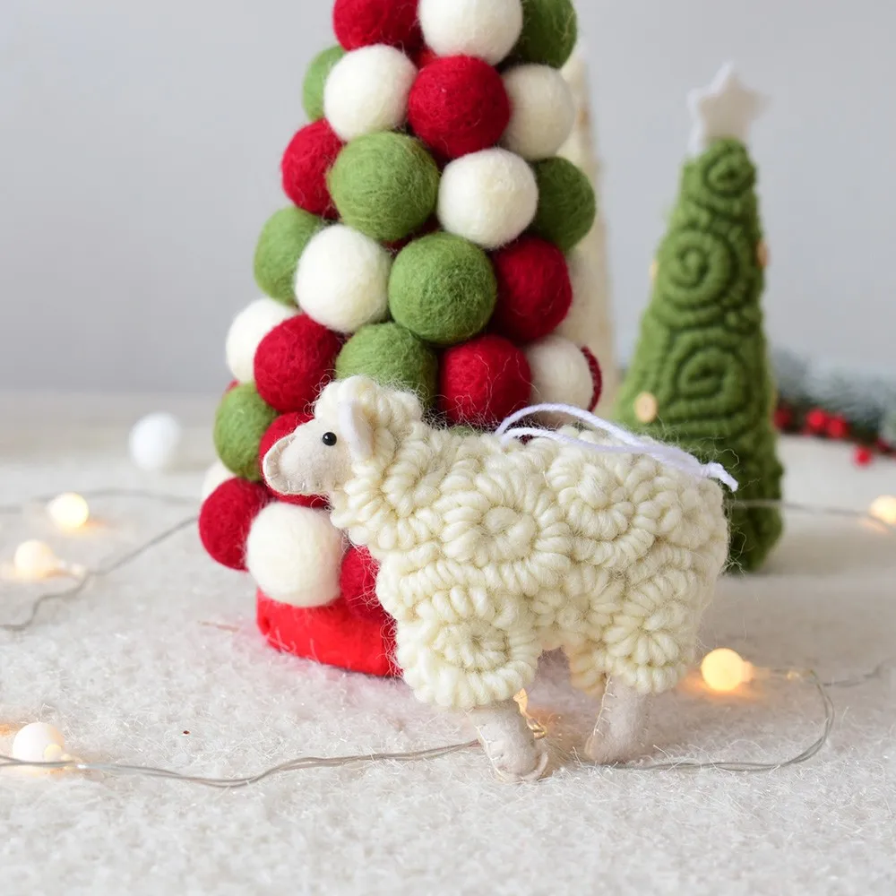 1PC Cute White Sheep Christmas Tree Pendant Xmas Tree Hanging Ornament Christmas Decoration Knitting Toy#T2