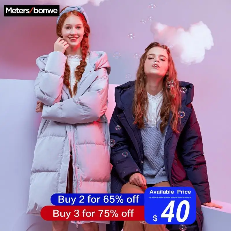Metersbonwe, новинка, длинное теплое пуховое пальто, выше колена, для женщин, зимнее, теплое, 80%, серое, утиный пух, с капюшоном, Женское пальто, зимняя трендовая верхняя одежда