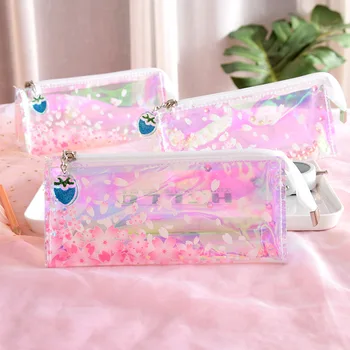 

1 Pcs Kawaii Pencil Case Transparent sakura PVC Gift Estuches School Pencil Box Pencilcase Pencil Bag School Supplies Stationery