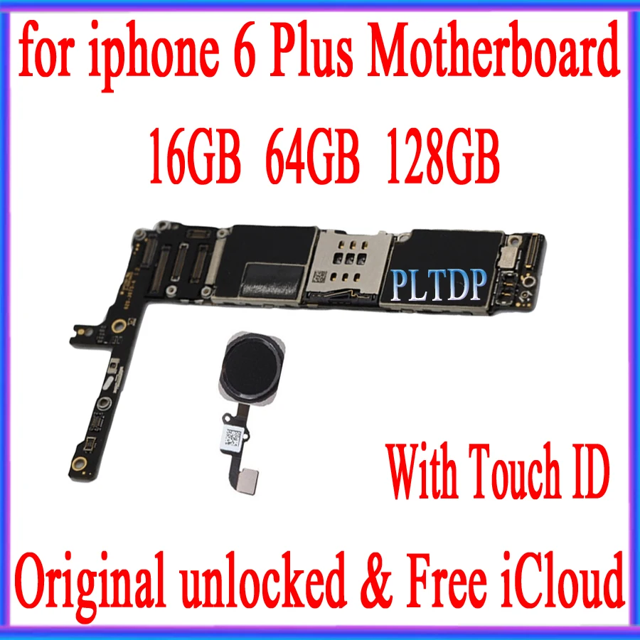 Factory unlocked for iphone 6 Plus 5.5inch Motherboard with Touch ID,Original for iphone 6Plus Logic board with Free iCloud|Mobile Phone Antenna| | -