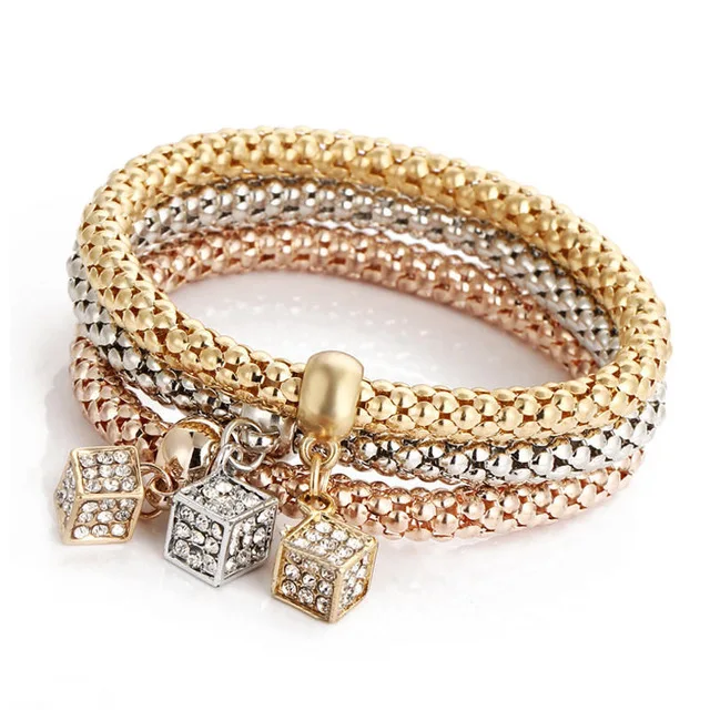 Wukalo Boho 3 шт./компл. с украшением в виде кристаллов Браслеты& Bangles, золото Цвет Обёрточная бумага Шарм Браслеты для Для женщин Модные украшения - Окраска металла: 81011