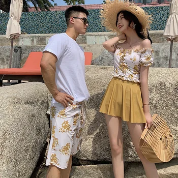 

Swimsuit Girl Swimwear Separate Tankini Push Up Two Piece Bathing Suit Swimming Print New High Waist Skirt Couple Beach Suits