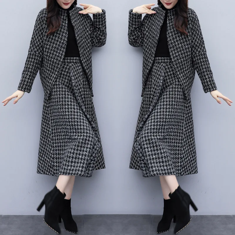 

2019 New Style WOMEN'S Dress Autumn And Winter Two-piece Dress Short Woolen Jacket Elegant Skirt Casual Fashion WOMEN'S Suit