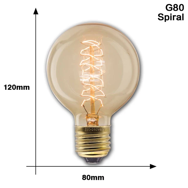 Винтажный Ретро светильник Эдисона E27 40 Вт 220 В T10 T45 T185 G80 G95 ST64 лампа накаливания винтажная лампа Эдисона для декора - Цвет: G80 Spiral