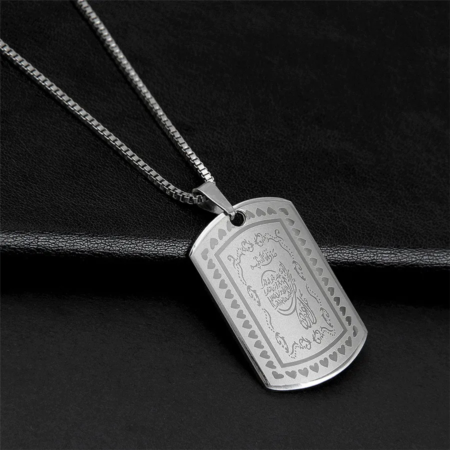 

Islamic Muslim Text Titanium Steel Necklace Tag Trendy Arabic Script Pendant Gothic Men Jewelry Sweater Chain Gift