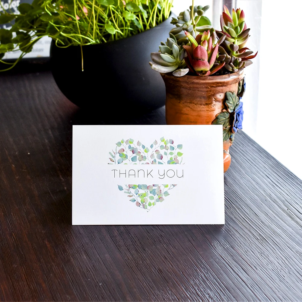  48PC THANK YOU Invitations Cards With Envelope Green Leaves Greeting Cards for Wedding Baby Shower  - 4.00008E+12