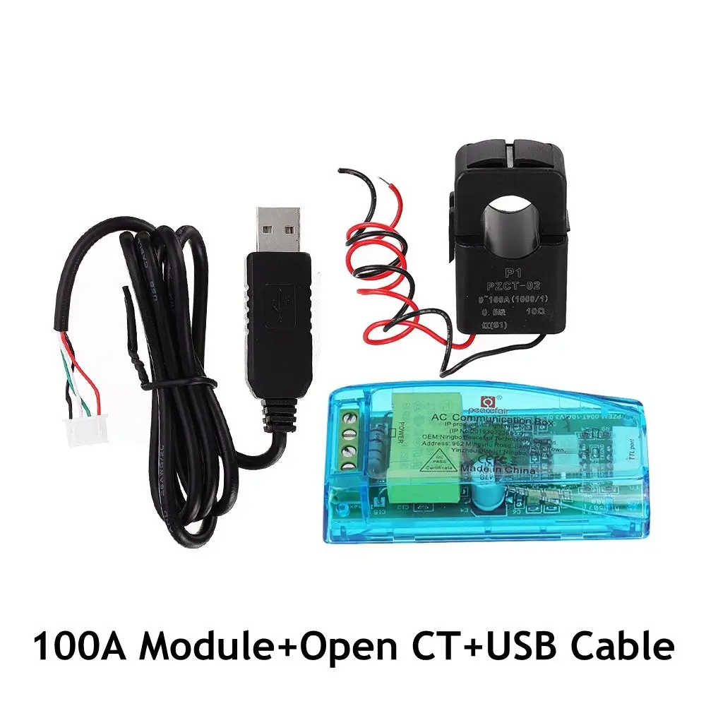 

PZEM-004T AC Communication Box Power Energy Watt Meter Volt Amp PF Frequency Kwh Voltmeter 100A Module+Open CT+USB Cable