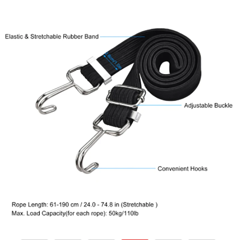 Cargo Straps 2M Bicycle Luggage Rope Mountain Bike Elastic Straps Cord Hooks Strong Elasticity Convenient To Carry Outdoor Tensioning Belts cargo straps luggage strap cargo tie down strap tie down straps lashing strap elastic belt bungee straps elastic binding rope trunk elastic belt bungee cord hooks