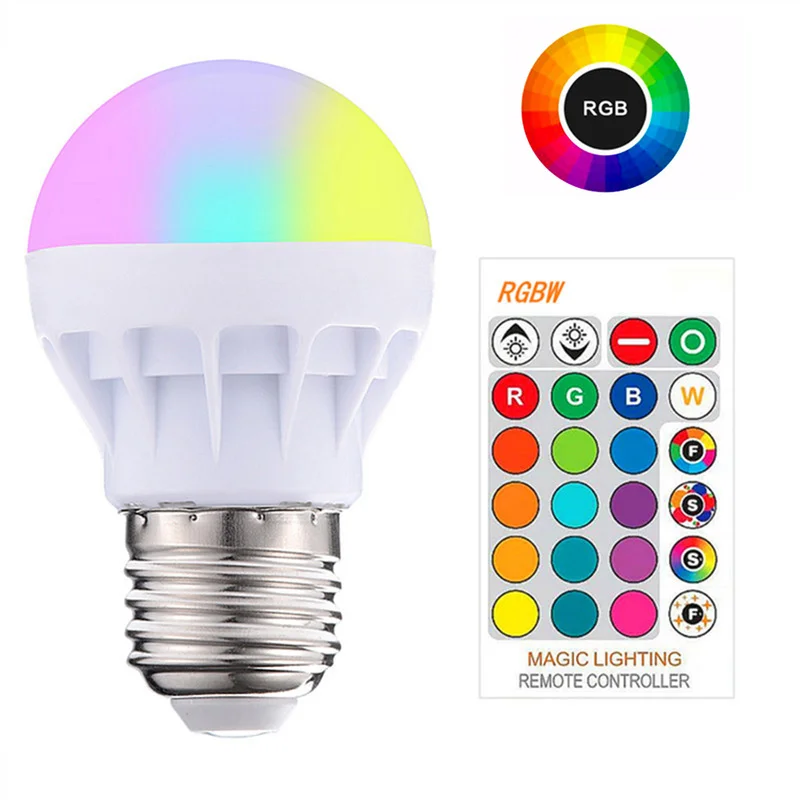 bombilla led magica rgb con 20 colores cambiantes 3w 85 265v rgb foco para lampara led mando a distancia ir para casa inteligente
