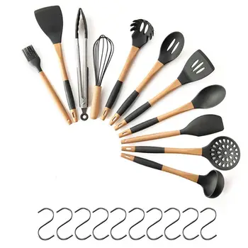 

11pcs Silicone Kitchen Utensils Hooks Set Nonstick Spatula Spoon Cooking Tools B0KC