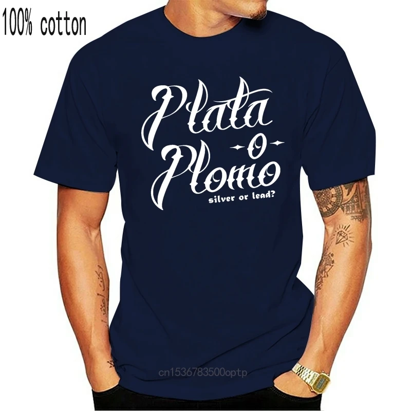 Plata O Plomo T-Shirt Tee Tattoo Style Colombian Drug Lord Pablo Narco Escobar Unisex Loose Fit TEE Shirt | Мужская одежда