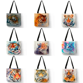 

Fashion Cool Tiger Print Women Hand Bag Large Capacity Shopping Bags Colorful Oil Painting Shoulder Bags for School Travel