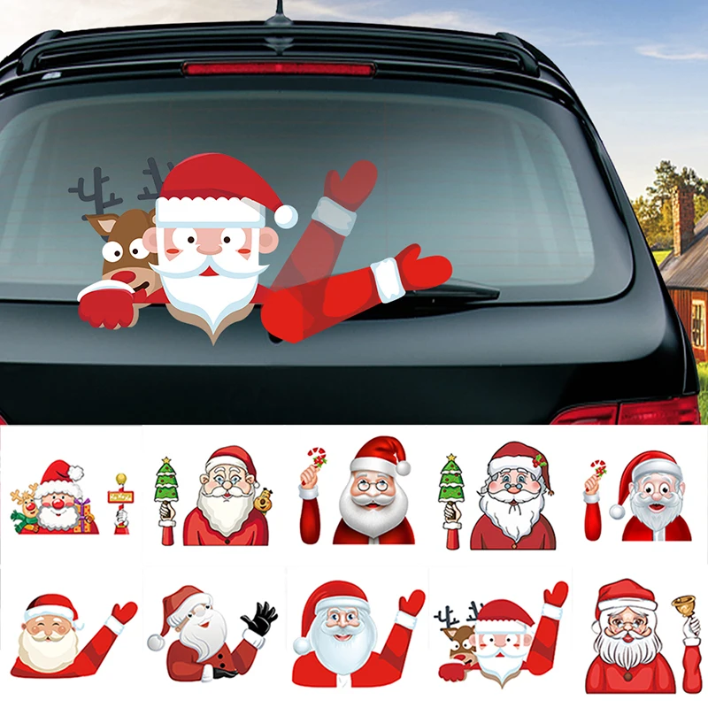 

Santa Claus And Elk Waving Wiper Sticker PVC Car Styling Rear Window Windshield Decorations Auto Decal Funny Merry Christmas Gif