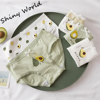 

Cute Avocado Pattern Panties Women Cotton Underwear Elasticity Cozy Lingerie Soft Comfort Mid-Rise Briefs Lovely Bow Panties 2XL