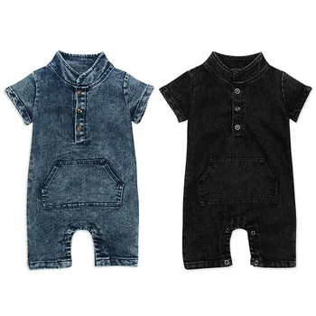

Summer Baby Boys Cute Denim Buttons Romper Infants Toddler One Piece Jumpsuit Outfits Clothes1