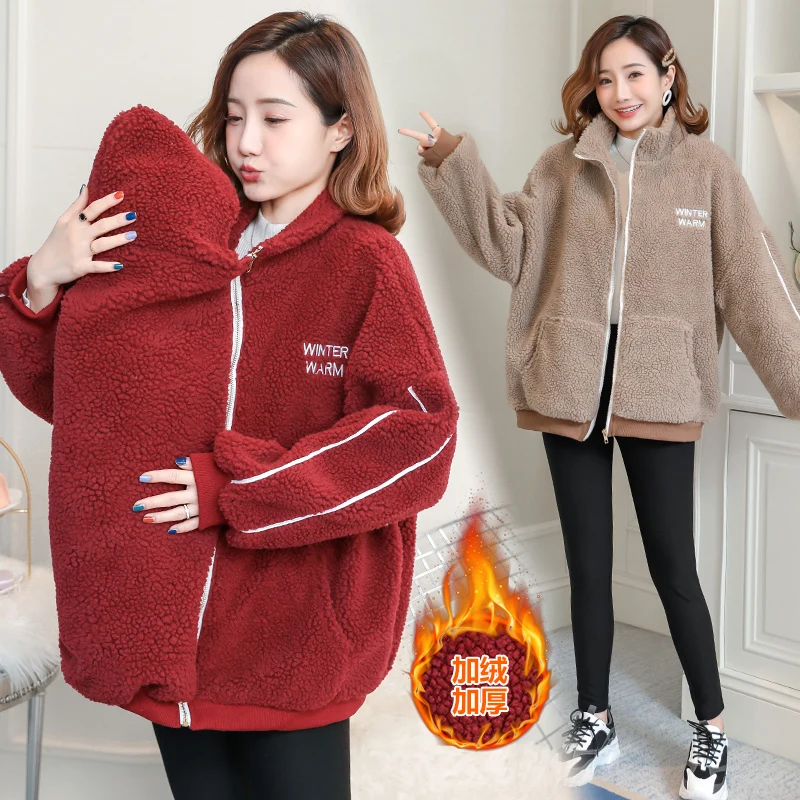 Autumn Winter Fleece Maternity Jacket Coats Baby Carrier Jacket Clothes for Pregnant Women Korean Fashion Pregnnancy Scarf