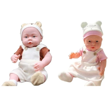 

2x Simulation Baby Dolls Full-Plastic Bath Housekeeping Month Training Baby Nurses Props Model Pink & Brown