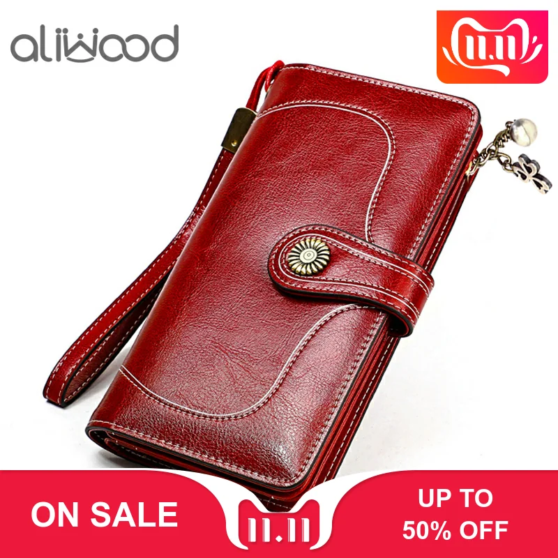 

aliwood Hot Sale Brands Long Women Wallet Vintage Leather Zipper Purse Female Clutch Phone Pocket Coin Purse Card Holder Cartera