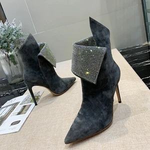 Новые брендовые дизайнерские ботинки из натуральной кожи женские туфли-лодочки на очень высоком тонком каблуке с острым носком осенне-зимняя обувь без шнуровки - Цвет: 1
