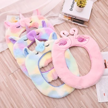 

Cute cartoon thick unicorn household plush warm toilet seat flamingo toilet set universal toilet ring ins nordic style cute toil