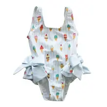 Брендовый Детский комбинезон для маленьких девочек, купальный костюм с принтом мороженого, комплект бикини, пляжная одежда без рукавов, Модный хлопковый бантик