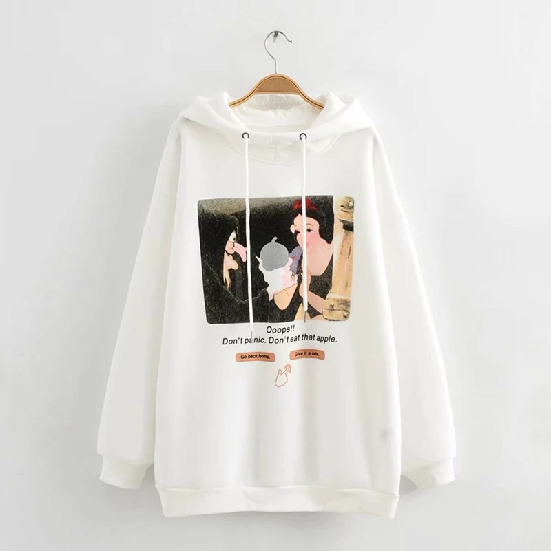 Tangada women charater print white hood sweatshirts oversize long sleeve loose pullovers casual ladies tops 2R02 - Цвет: Белый