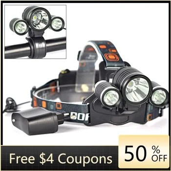 

LED Head Torch Super Bright Rechargeable Waterproof 4 Modes Headlight 5000 Lumens 2-in-1 Removable 3*XM-L T6 LED Headlamp Porta