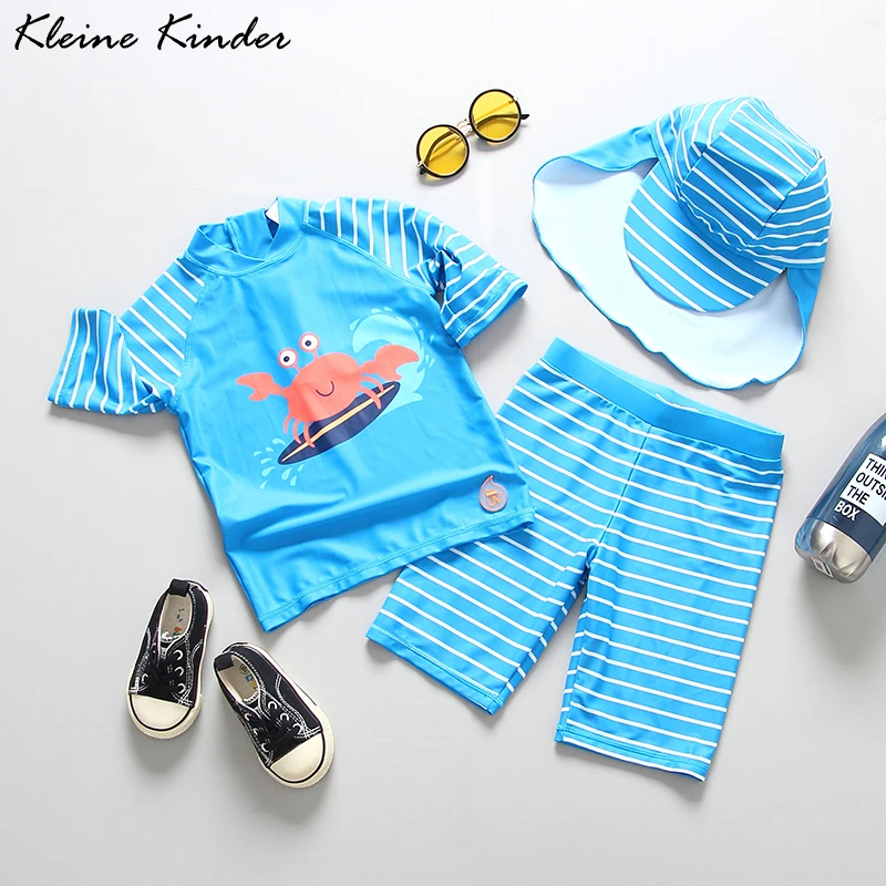 Children's Bathing Suit Separate Cartoon Crab Print 3pcs Boys Swimwear 2020 Summer New UV 50 Protection Swimming for Boy |
