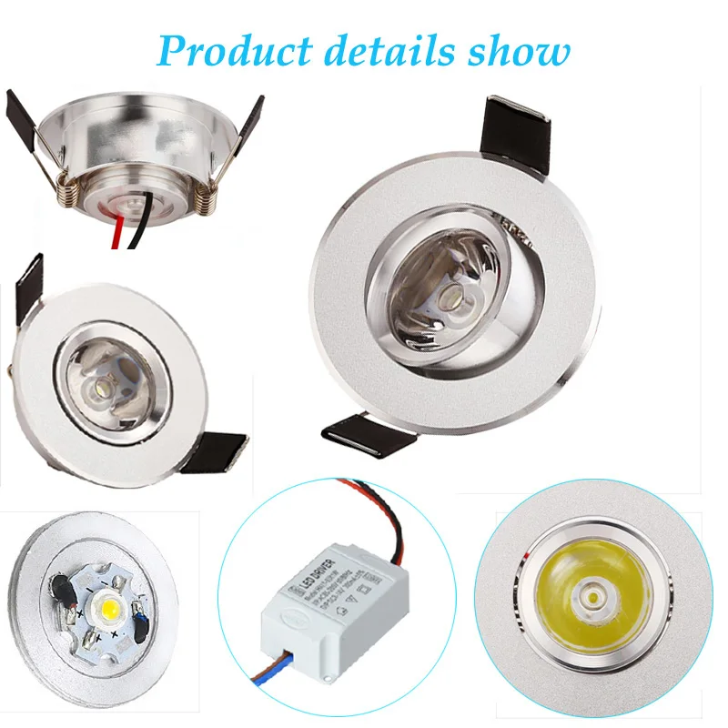 Dimmable 1W 3W 220V Round High Power LED Recessed Ceiling Down Light Lamps LED Downlights for Living Room Cabinet Bedroom 12V