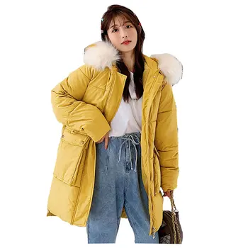 

Oversize Fur Coat Hooded Winter Down Coat Women Jacket Thick Warm Long Cotton padded Wadded Parkas Big Pocket