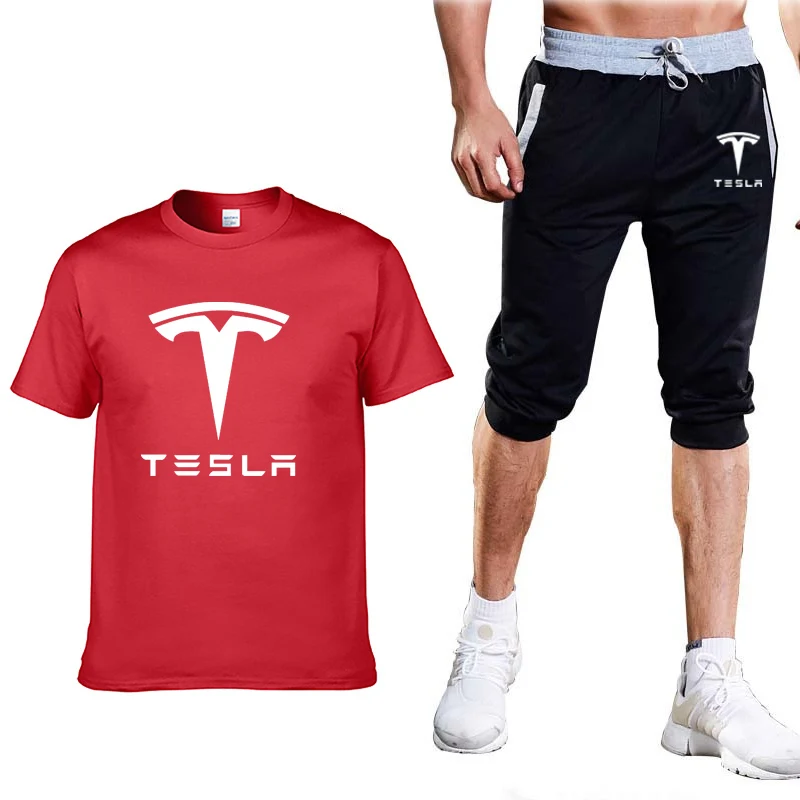Tesla Men Summer T Shirts Pants suit