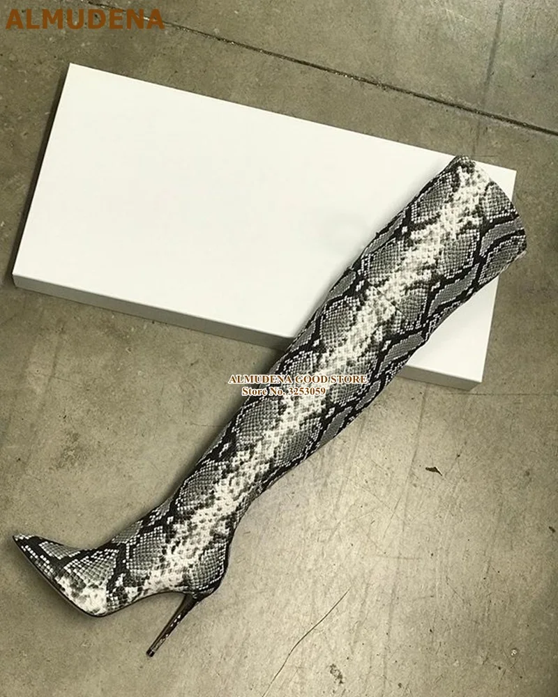 深灰色蛇纹过膝长靴 (2)