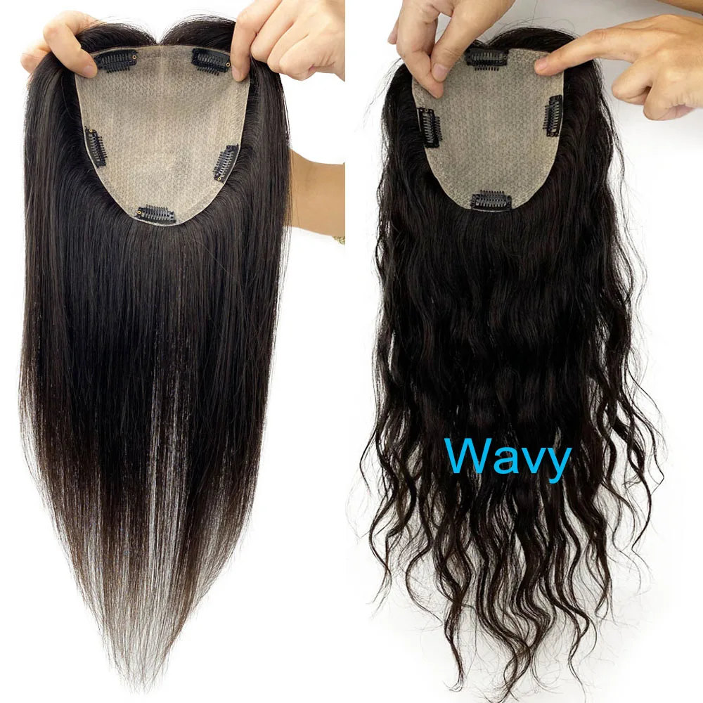 Silk Base Hair Topper 15x16CM Brazilian Virgin Human Hair Natural Hairpieces For Women Breathable Clip In Hair Extension 6x6inch