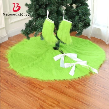 

Bubble Kiss Christmas Tree Skirt Nordic Style Christmas Tree Scene Decoration Arrangement Green Plush Christmas Tree Skirt Mat