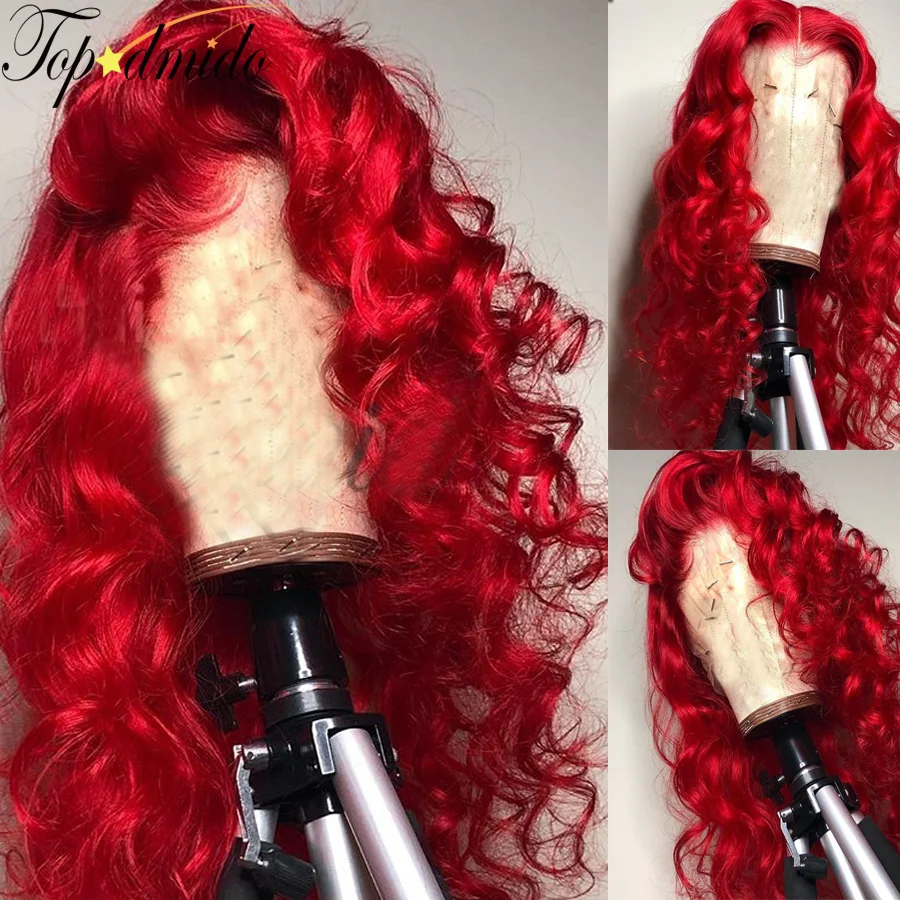 

Topodmido 13x6 Red Color Lace Front Wig with Baby Hair 13x4 Loose Wave Brazilian Remy Hair Lace Front Human Hair Wigs for Women