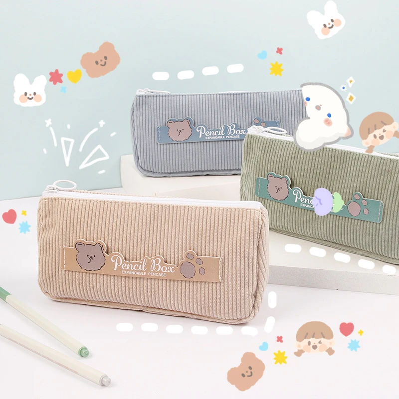 lápices expandible con dibujos animados, bolso de pana suave y táctil, de almacenamiento para papelería, escolar, para niña, F661|Bolsas para lápices| - AliExpress