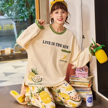 

2020 spring and autumn women's pajamas cute casual pajamas home service pants ladies long-sleeved pajamas
