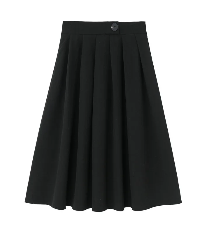 Осень-зима, Студенческая плиссированная Ретро черная длинная юбка на молнии, Корейская женская, высокая талия, повседневная женская юбка, женские юбки