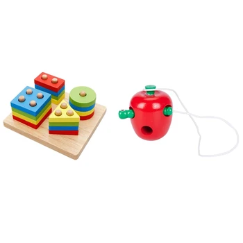 

2 Set Educational Toys Baby Children Kids Educational Developmental lectual Wooden Toy Gift, 6x4Cm & 11.6x13.5x5.5Cm