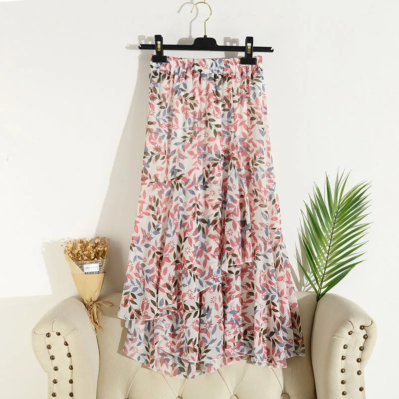 

Summer Women's Mid-length High Waist Irregular Elegant Office Chiffon Skirts Ladies Print Floral Skirt 2020 Casual Fashion New