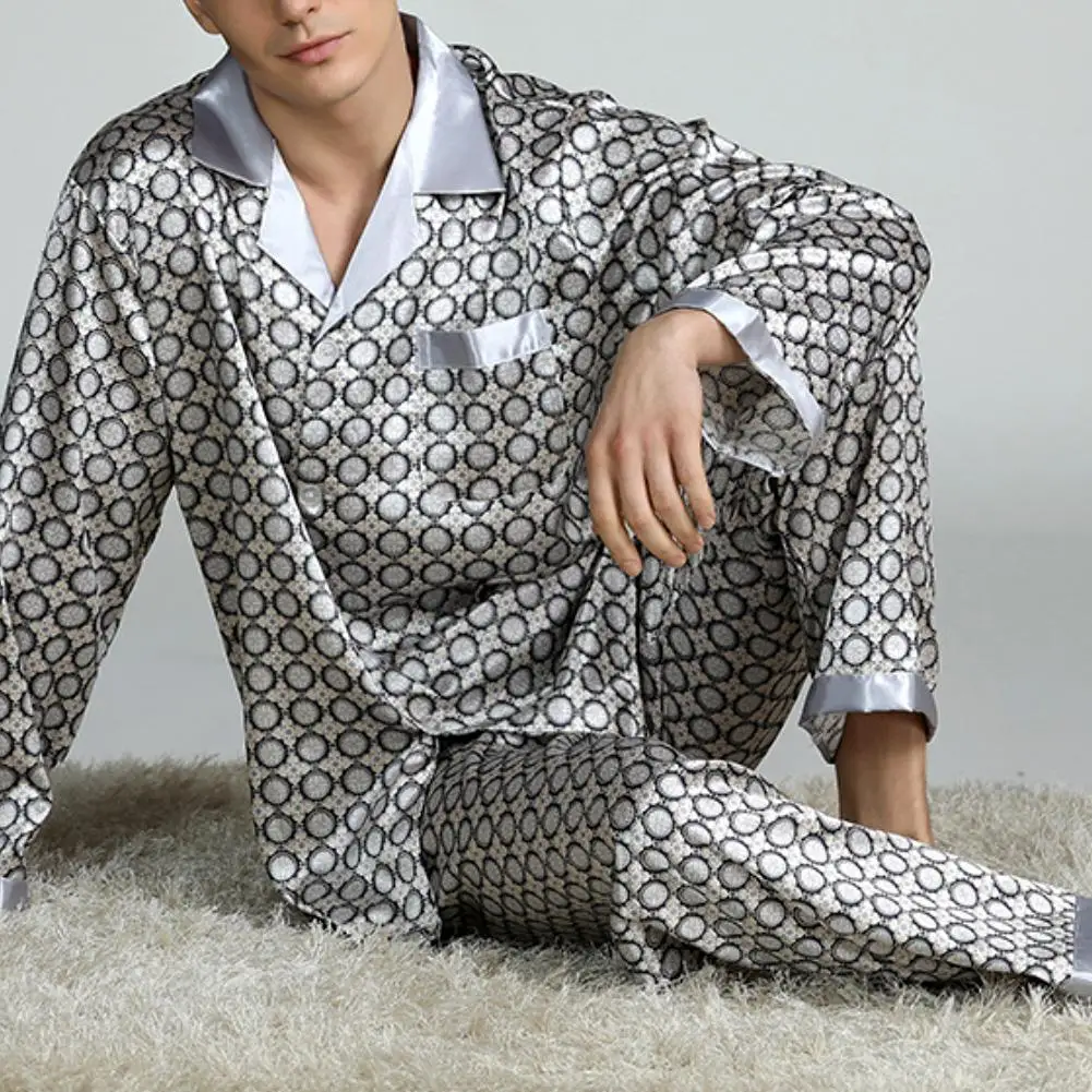  discountstore145 Men Imitation Silk Pajama Set Print