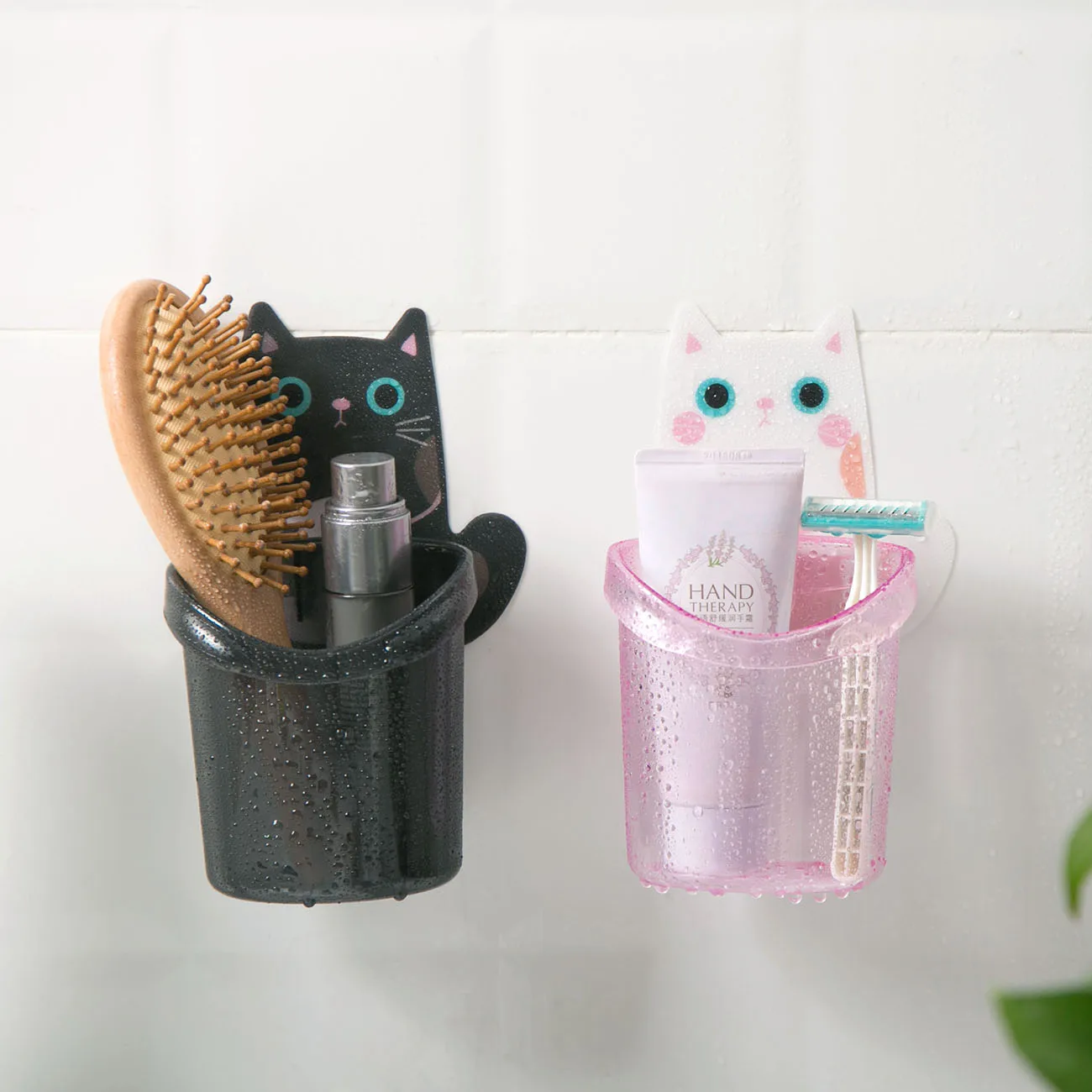 Cute Cat Puch Free Toothbrush Holder Bathroom Wall Mounted Toothpaste Toothbrush Storage Bucket